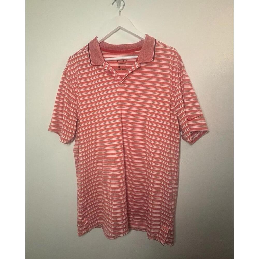 Nike Dri-Fit Red & White Stripe Polo Golf Shirt Size XL